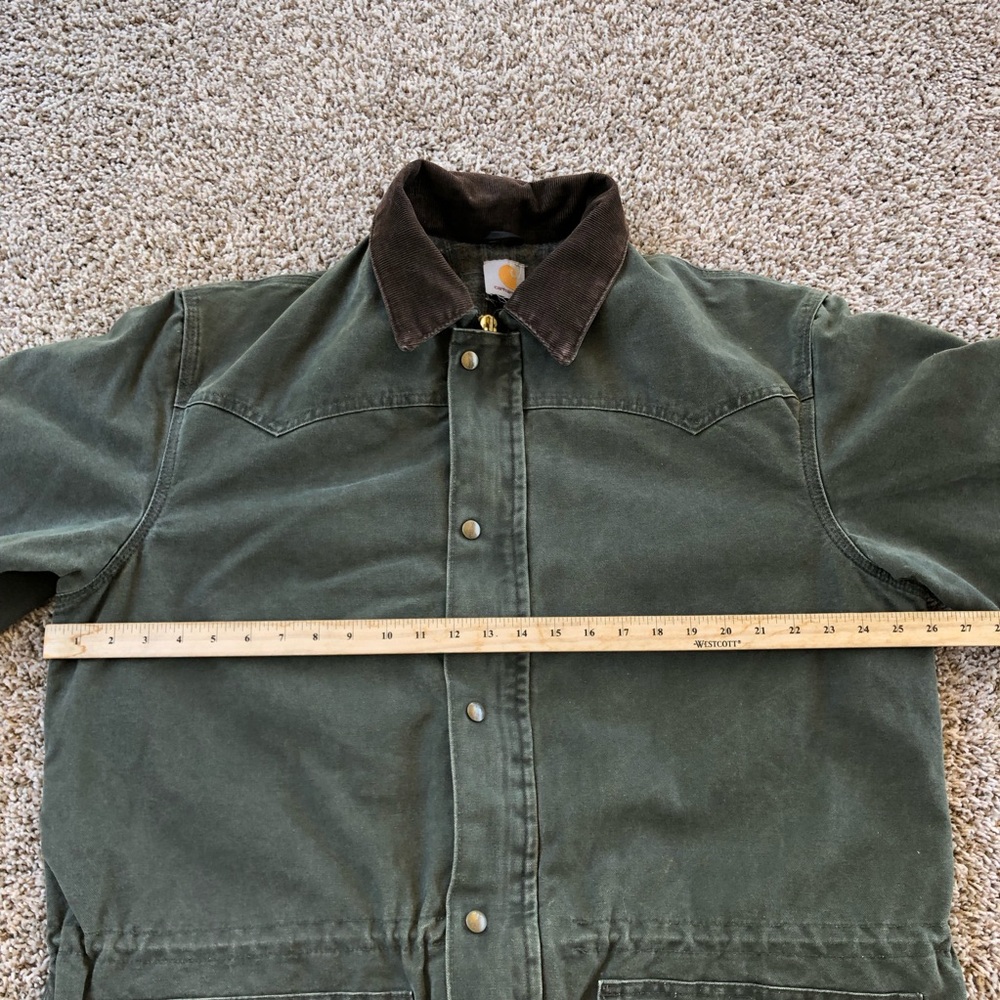 Carhartt Olive Green Canvas Barn Coat with Brown Corduroy Collar - Picture 9 of 12